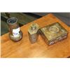 Image 1 : 3 ANDTIQUE EASTERN BRASS BOX VASE AND TEA CAN