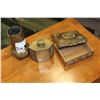 Image 2 : 3 ANDTIQUE EASTERN BRASS BOX VASE AND TEA CAN
