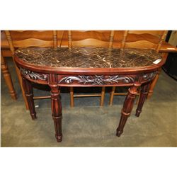 NEW DECORATIVE CARVED MAHOGANY FAUX MARBLE TOP SOFA TABLE