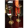 Image 1 : TWO BRASS AND GLASS CANDLE HOLDERS