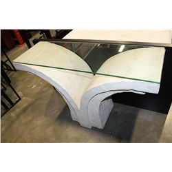 STONE LOOK GLASS TOP SOFA TABLE