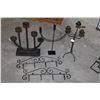 Image 1 : THREE IRON CANDLESTANDS AND TWO IRON WALL HOOKS