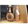 Image 1 : THREE STONEWARE LIQUOR BOTTLES AND TWO LEATHER BOTTLES