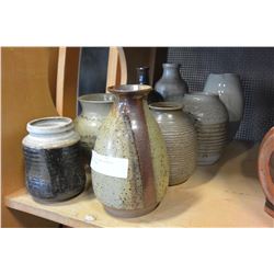 SHELF LOT OF EIGHT STUDIO POTTERY VASES