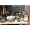 Image 1 : SHELF LOT OF DECORATIVE POTTERY GLASSES AND MUGS AND BOWLS