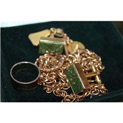 BLUE JEWELERY CASE W/VINTAGE GOLD JEWELERY