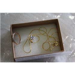 GOLD PLATED STONE PENDENT NECKLACE AND RING