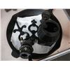 Image 1 : CAST IRON PAN AND MINIATURE POT BELLY STOVES AND HOOKS