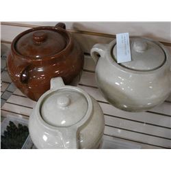 3 MEDALTA POTTERIES LIDDED BEAN POTS