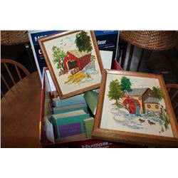 VINTAGE HARDCOVER BOOKS AND NEEDLE POINTS