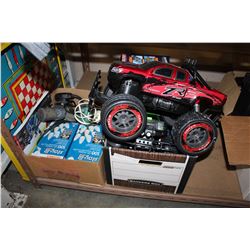 2 BOXES OF TOOLS, LIGHTS, AND RC VEHICLES