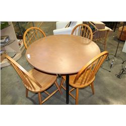 MAPLE WITH BLACK BASE TABLE AND FOUR HOOPBACK CHAIRS