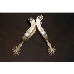 Anchor Marked North And Judd Hercules Bronze Spurs- Floral Engraved- 10 Point Rowels