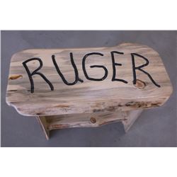 Hand Made Blue Pine Bench- Ruger Carved on Top- 20" T X 30" W X 16" D