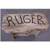 Image 1 : Hand Made Blue Pine Bench- Ruger Carved on Top- 20" T X 30" W X 16" D