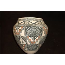 Iona Chino Acoma Pot- From Famous Family of Acoma Potters- Central Theme of Kokopelli and Rain