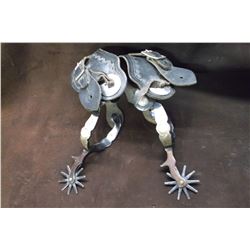 Unmarked Overlaid and Engraved Spurs- Pearls- Chap Guards- Stamped Spur Straps with Nickel Conchos