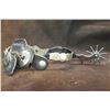 Image 5 : Unmarked Overlaid and Engraved Spurs- Pearls- Chap Guards- Stamped Spur Straps with Nickel Conchos