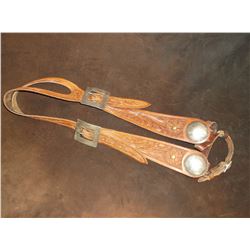 Marked Schenk's Saddlery Harlowtown Mont.- One Eared Carved Headstall- 2" Engraved Dome