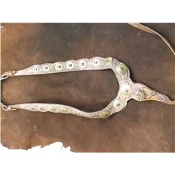 Old Dotted Breast Collar- 17 Brass Conchos- Minor Damage