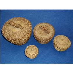 4 Woven Lidded Contemporary Nesting Baskets- 5"H X 7"W