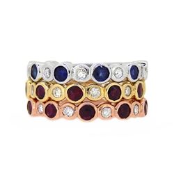 14KT Tri Color Gold 2.51ctw Ruby, Blue Sapphire and Diamond Ring