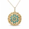 Image 1 : 14KT Yellow Gold 5.46ct Turquoise and Diamond Pendant with Chain
