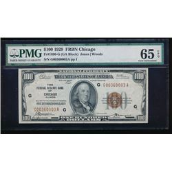 1929 $100 Chicago Federal Reserve Bank Note PMG 65EPQ