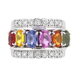 14KT White Gold 3.32ctw Multi Color Sapphire and Diamond Ring