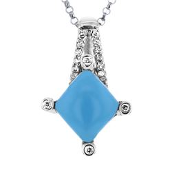 14KT White Gold 1.92ct Turquoise and Diamond Pendant with Chain