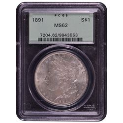 1891 $1 Morgan Silver Dollar Coin PCGS MS62