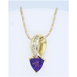 14K Yellow Gold Amethyst and Diamond Pendant with Chain