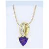 Image 1 : 14K Yellow Gold Amethyst and Diamond Pendant with Chain