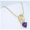 Image 2 : 14K Yellow Gold Amethyst and Diamond Pendant with Chain
