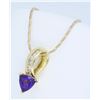 Image 3 : 14K Yellow Gold Amethyst and Diamond Pendant with Chain