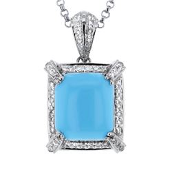 14KT White Gold 6.35ct Turquoise and Diamond Pendant with Chain