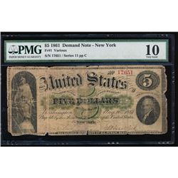 1861 $5 New York Demand Note PMG 10