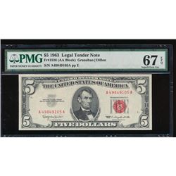 1963 $5 Legal Tender Note PMG 67EPQ