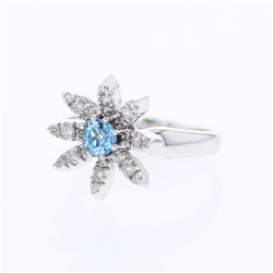 14KT White Gold 0.47ct Blue Topaz and Diamond Ring