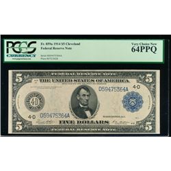 1914 $5 Large Cleveland Federal Reserve Note PCGS 64PPQ