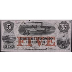 1859 $5 Bank of De Soto Obsolete Bank Note