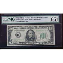 1934A $500 Saint Louis Federal Reserve Note PMG 65EPQ