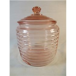 Pink Depression Glass Beehive Cookie Jar
