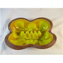 Vintage Mid-Century Ashtray 60's 70's Yellow Wood Look Ceramic 1202 USA