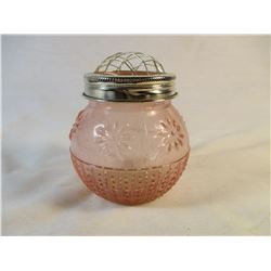 Pink Depression Glass Vase with Frog Flower Lid