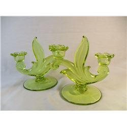 Beautiful Fostoria Yellow Topaz Glass Floral Candlestick Holders