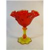 Image 1 : Fenton Orange Yellow Footed Ruffled Edge Compote Dish
