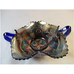 Carnival Glass Grape Leaf Ruffle Bowl