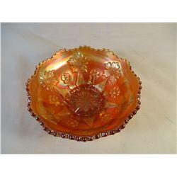 Marigold Carnival Glass Floral Bowl