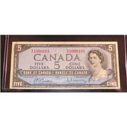 1954 Canadian $5 Banknote Beattie/Rasminsky